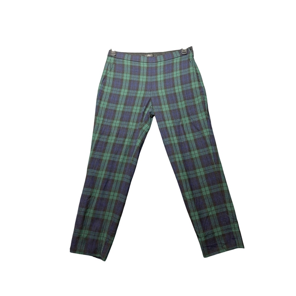 J.Crew Plaid Trousers Women 6P Green Excellent Black‎ Watch Tartan Side Zip